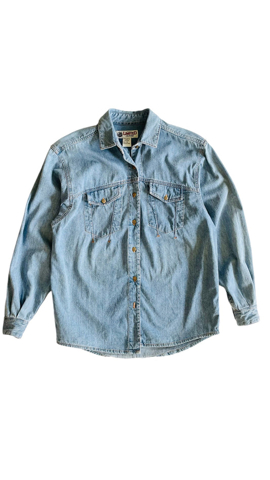 Vintage 90s light blue denim button up shirt - Size M