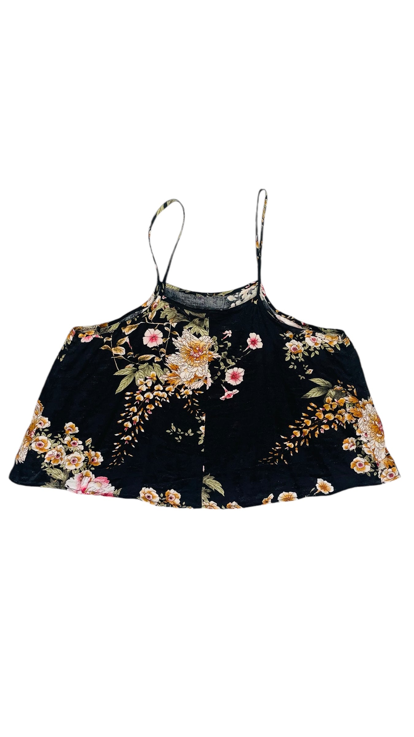 Pre-Loved black satin floral print tank top - Size 4