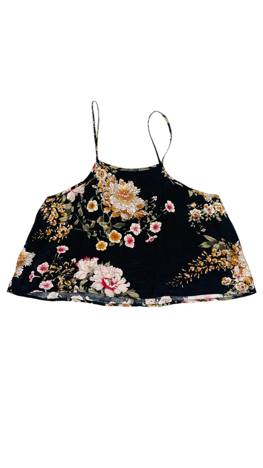 Pre-Loved black satin floral print tank top - Size 4