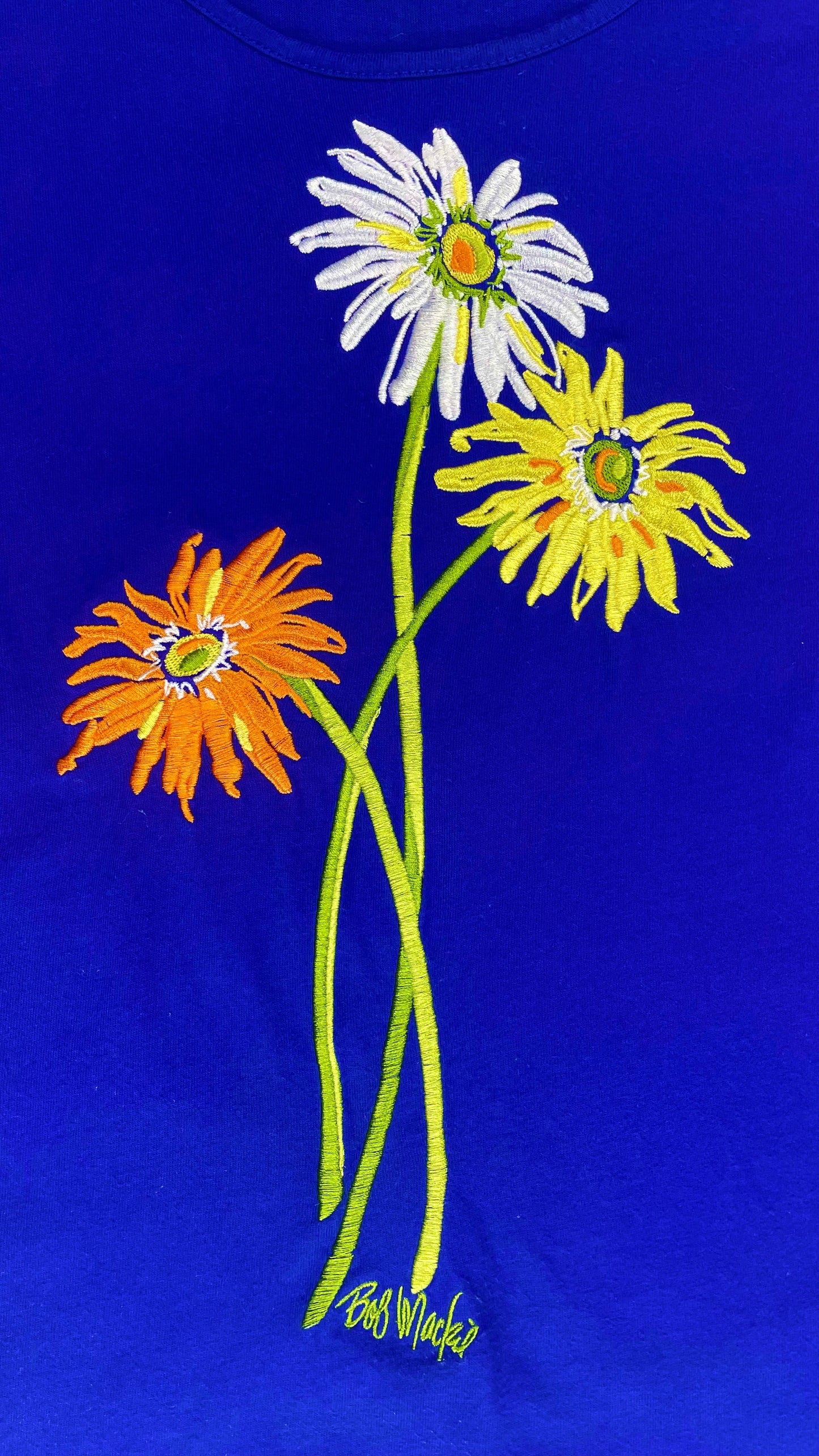 Vintage 90s BOB MACKIE blue floral embroidered t-shirt - Size XXS