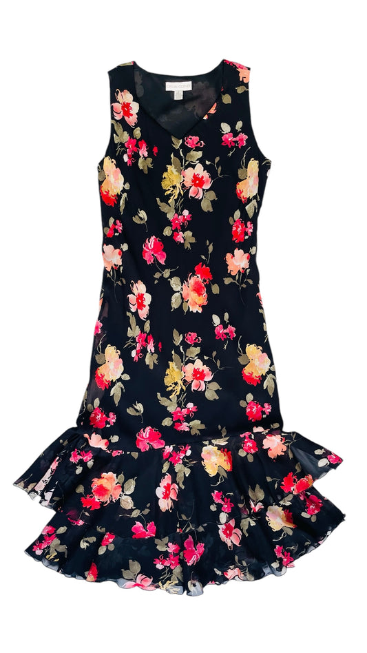 Vintage 90s black floral maxi tank dress - Size 8