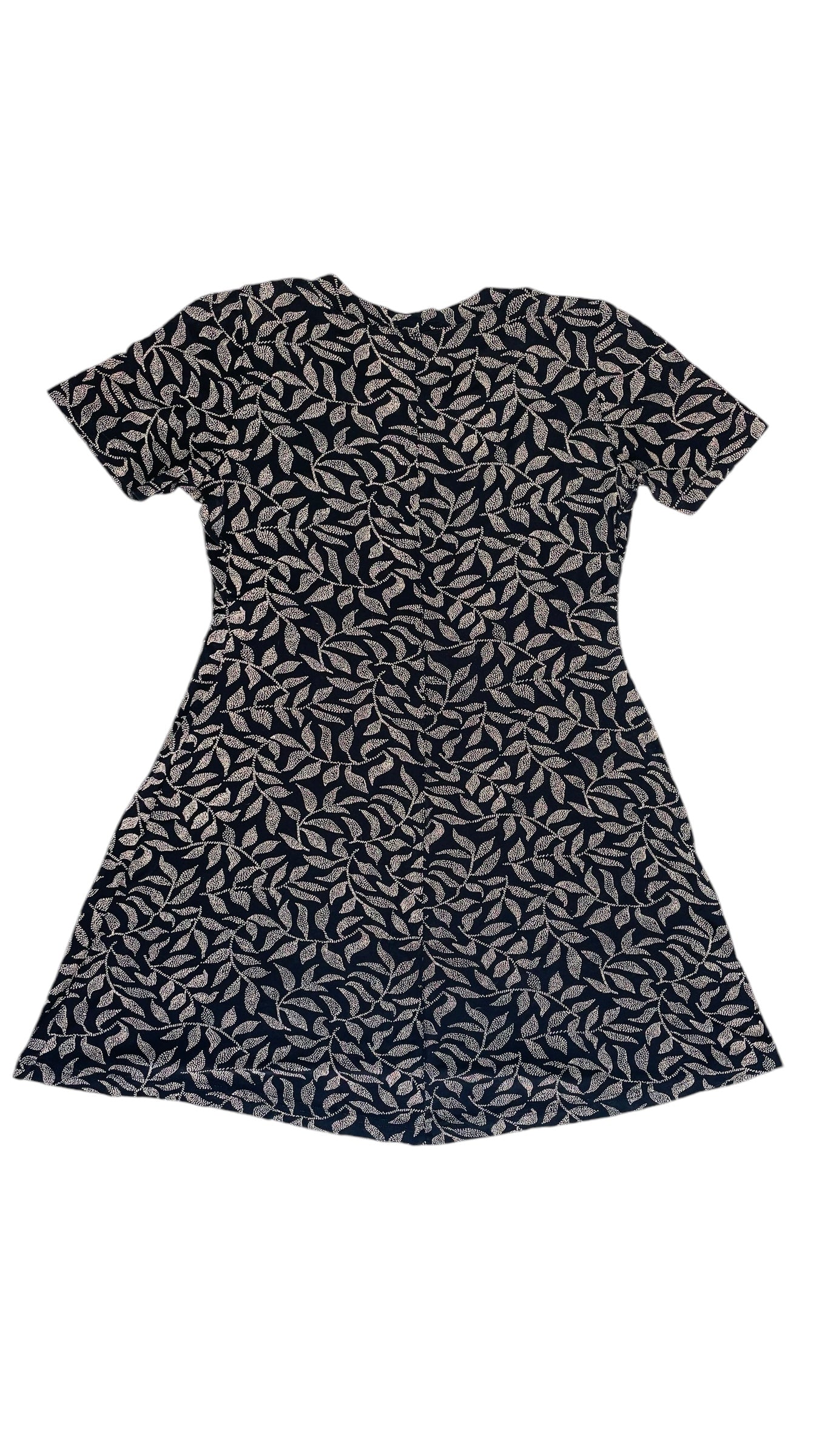 Vintage 90s black leaf print babydoll dress - Size 10