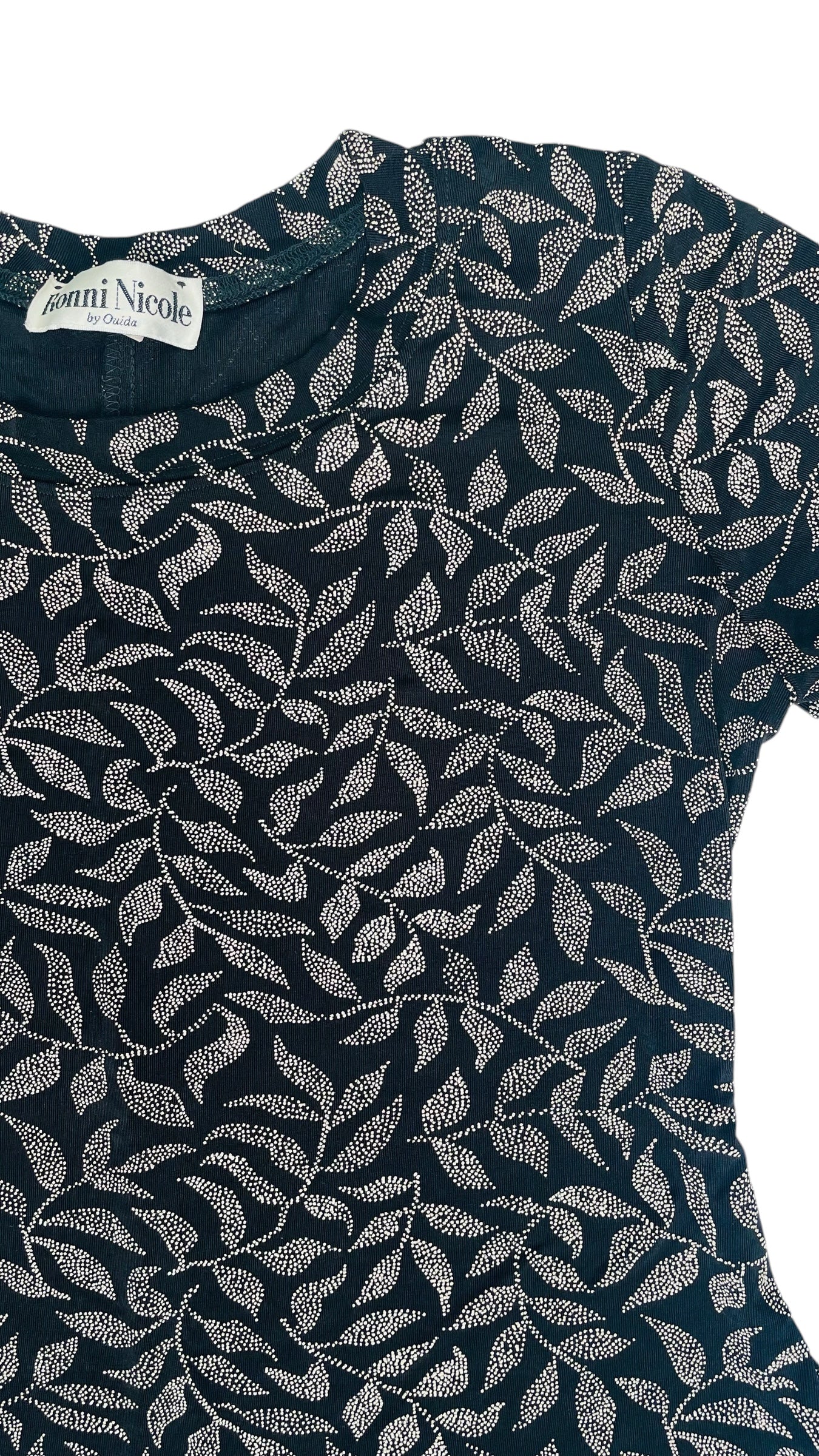 Vintage 90s black leaf print babydoll dress - Size 10