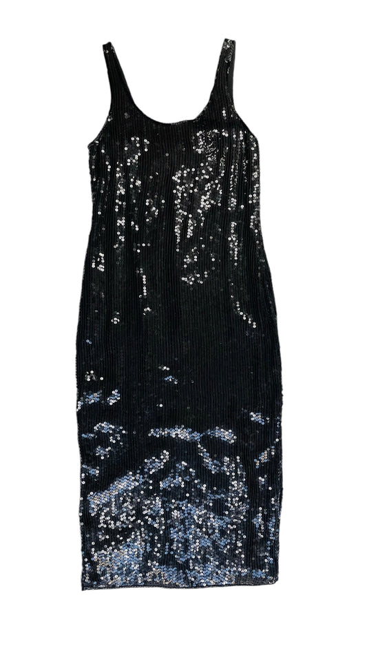 Vintage 80s black sequin tank maxi dress evening wear prom - Size 8/10