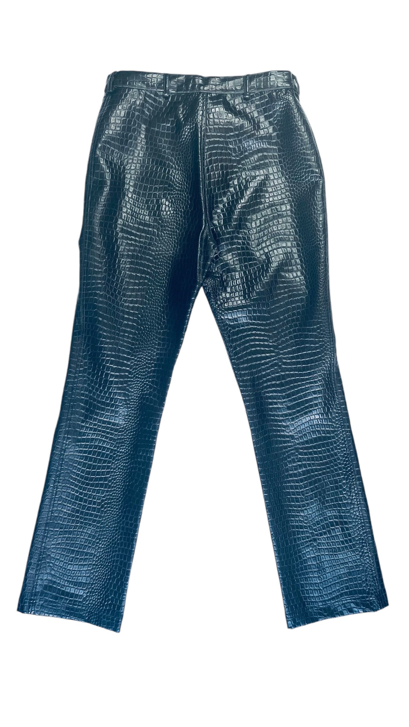 Vintage 90s MOSCHINO black crocodile embossed faux leather pants - Size 8