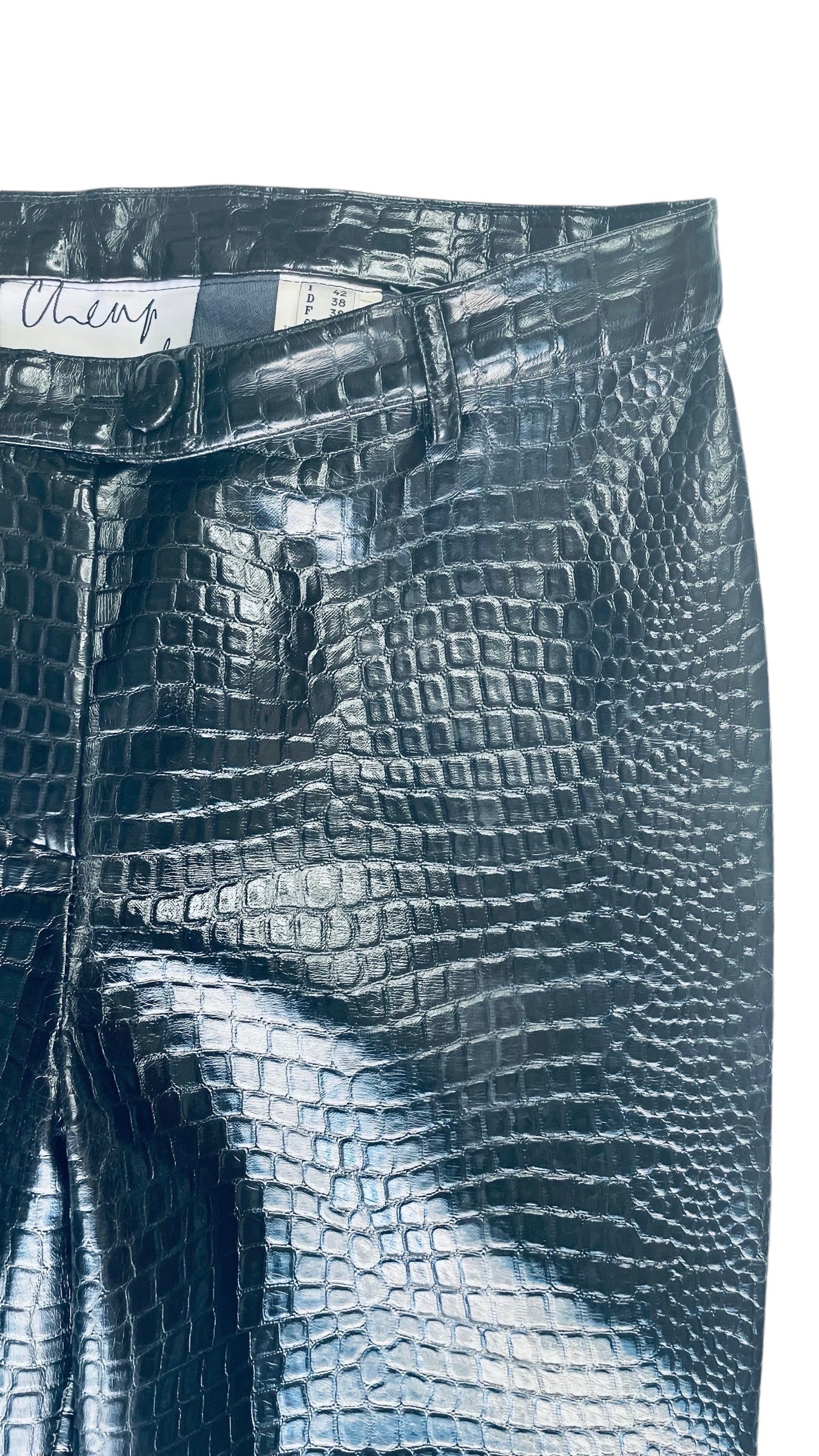 Vintage 90s MOSCHINO black crocodile embossed faux leather pants - Size 8