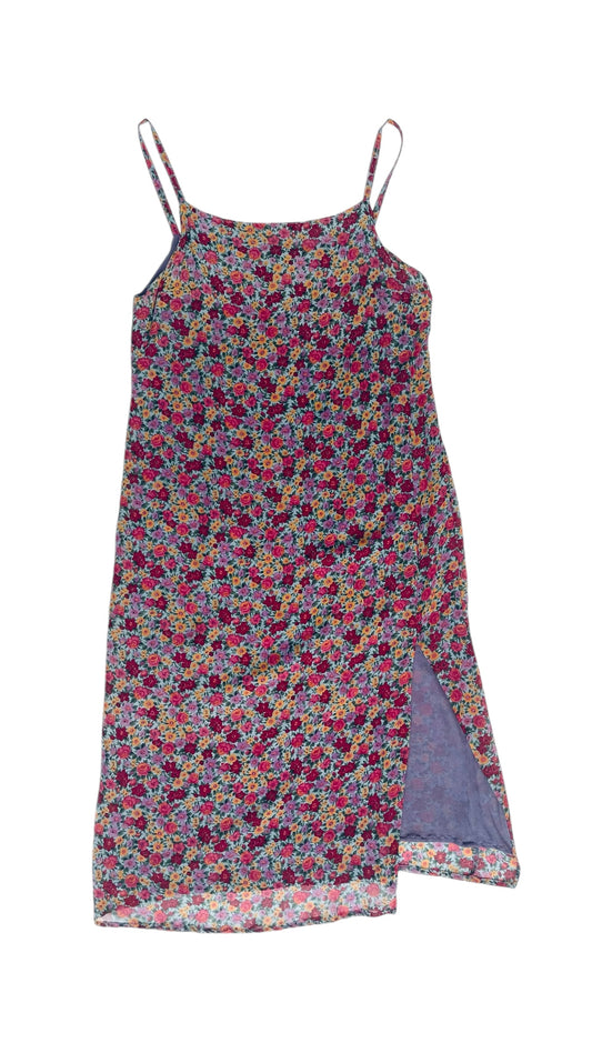 Vintage 90s silk floral print purple pink midi tank dress - Size S