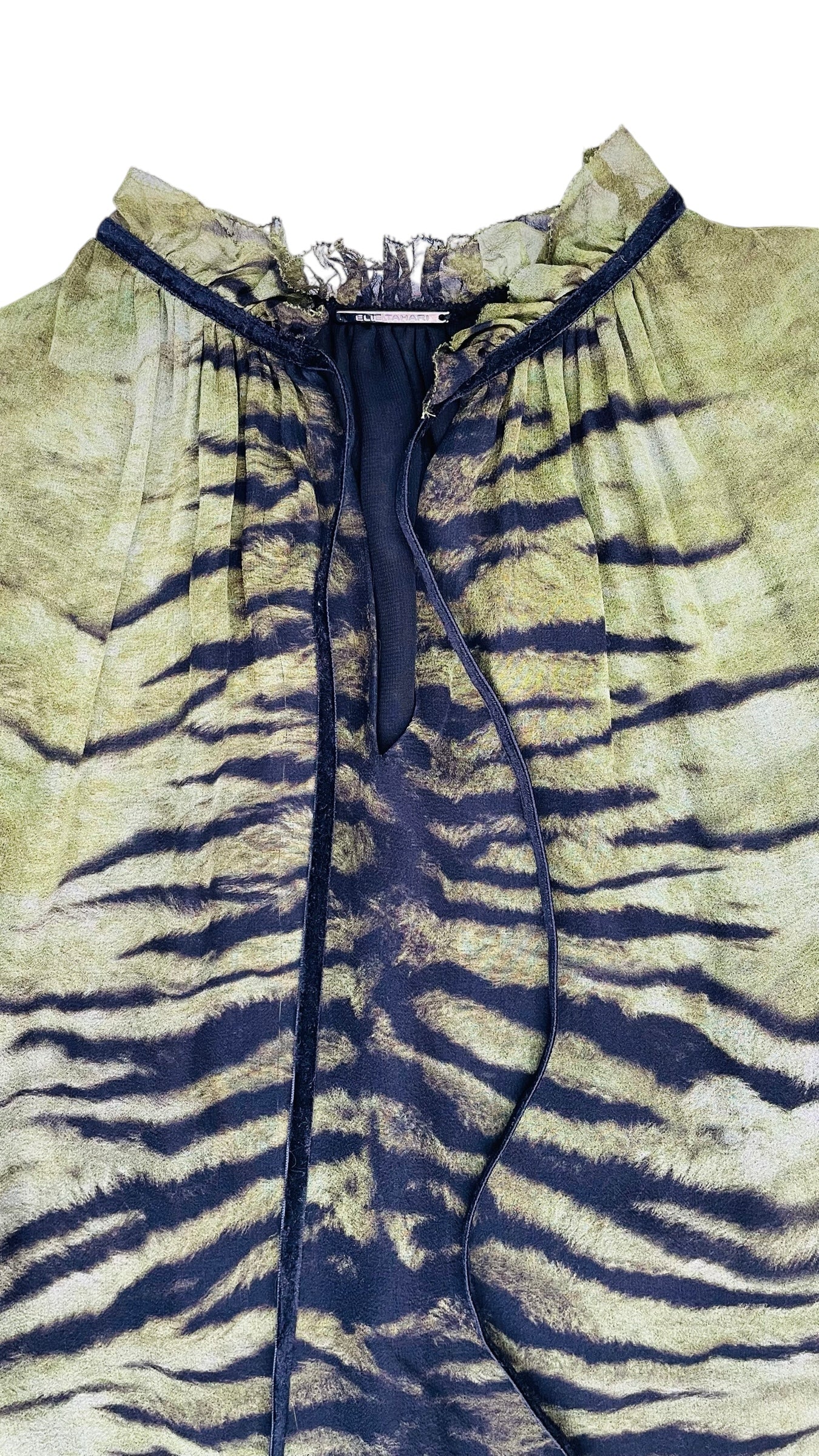 Pre-Loved ELIE TAHARI green tiger print top - Size XS