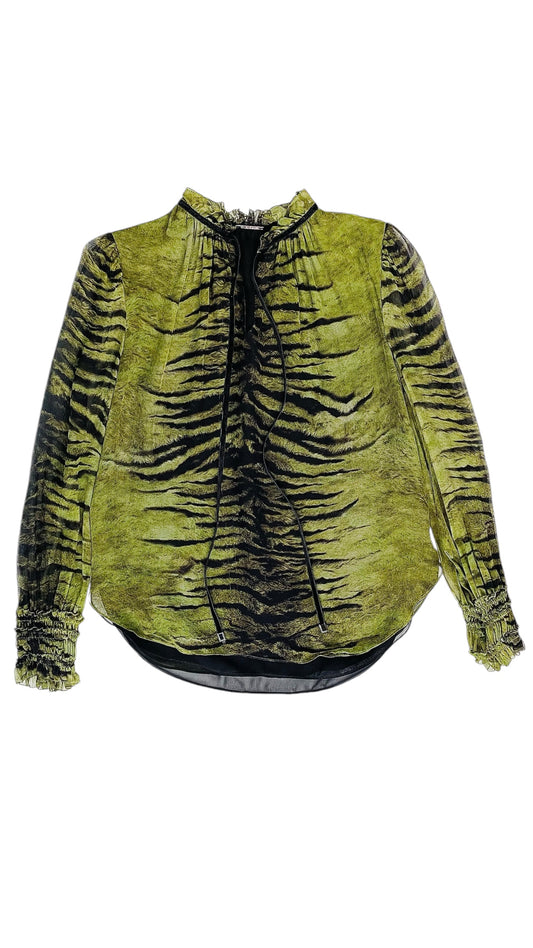 Pre-Loved ELIE TAHARI green tiger print top - Size XS