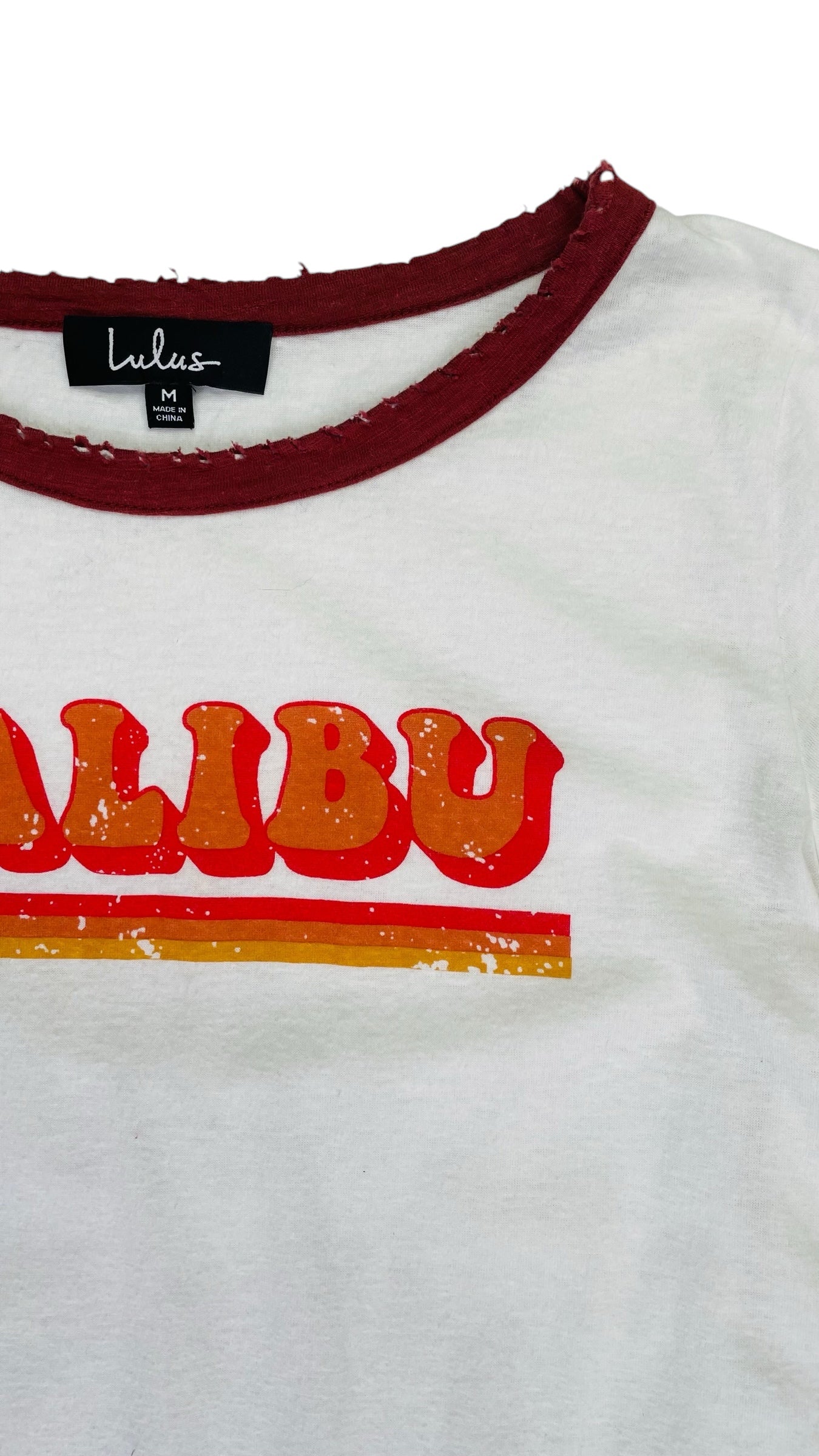 Pre-Loved white and rust ringer t-shirt - Size M