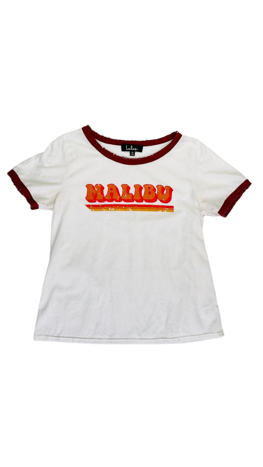Pre-Loved white and rust ringer t-shirt - Size M