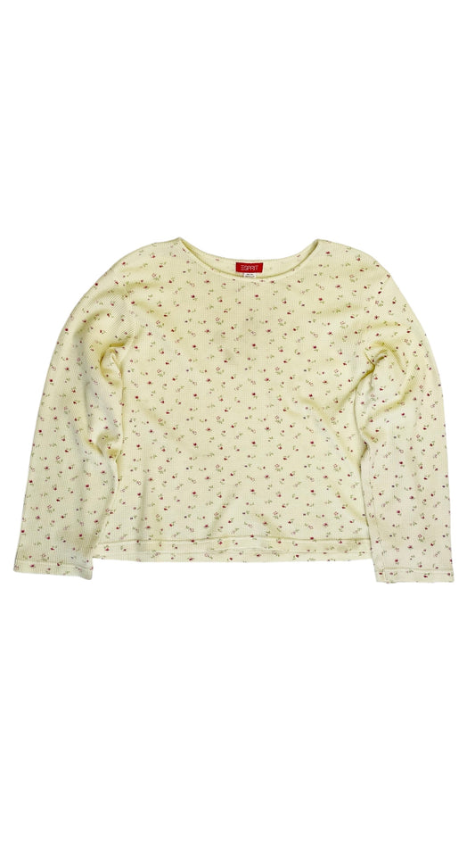 Vintage Y2K ESPRIT yellow floral waffle knit top - Size XL