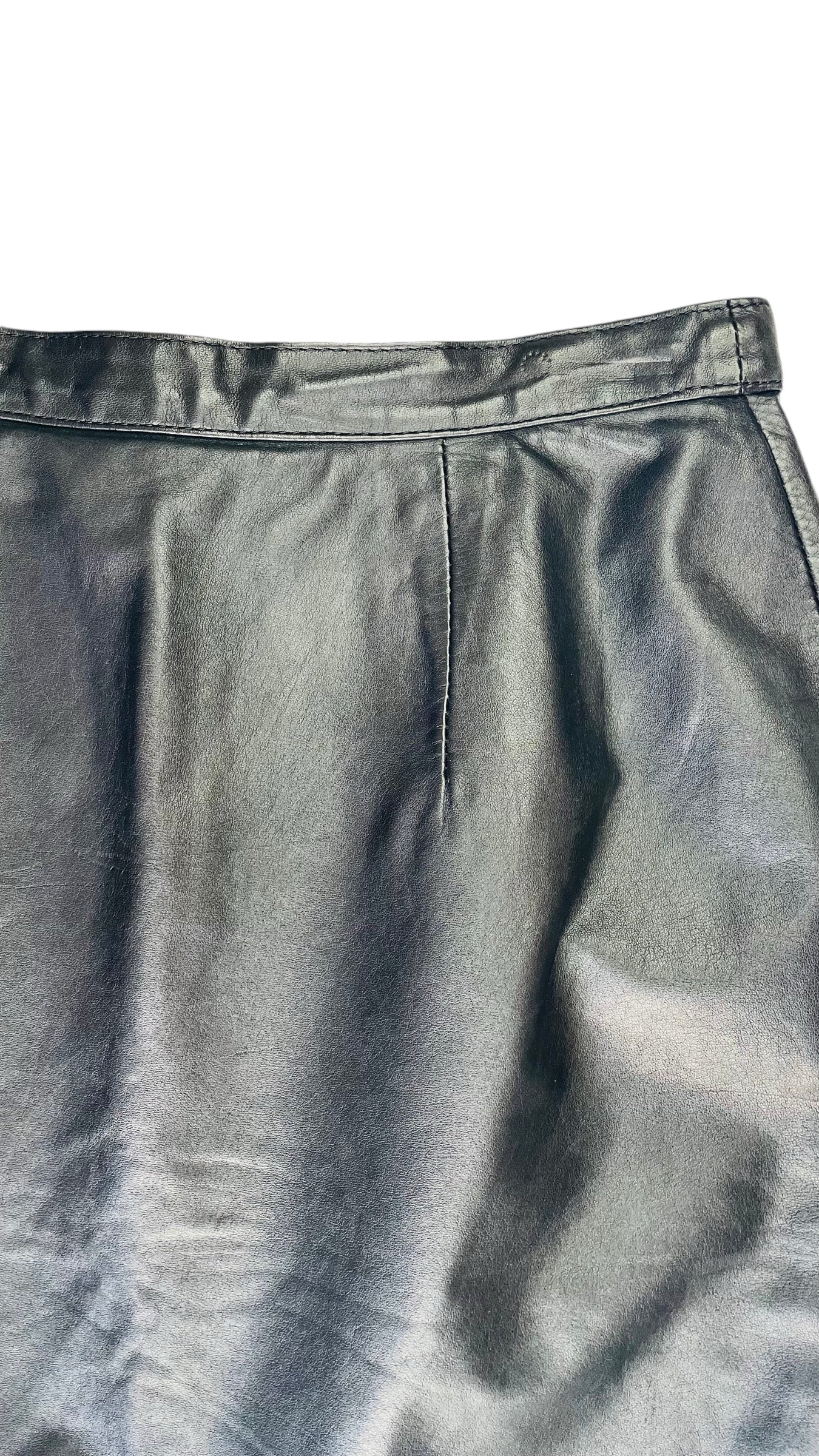 Vintage 80s black leather fitted mini skirt - Size 8