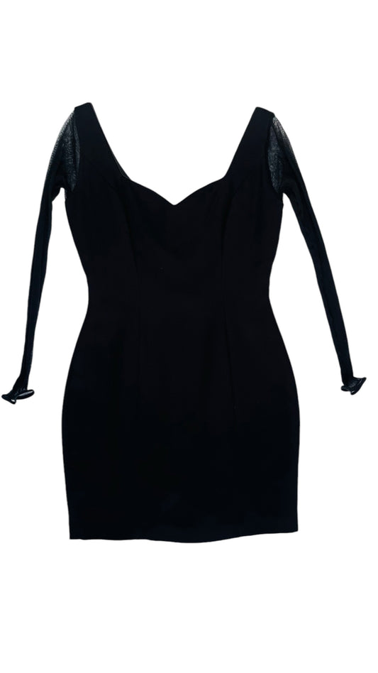 Vintage 90s black mesh long sleeve mini dress - Size M