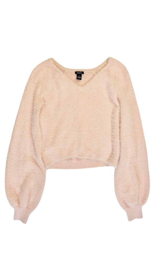 Vintage 90s RUE 21 baby pink fuzzy knit sweater- Size S