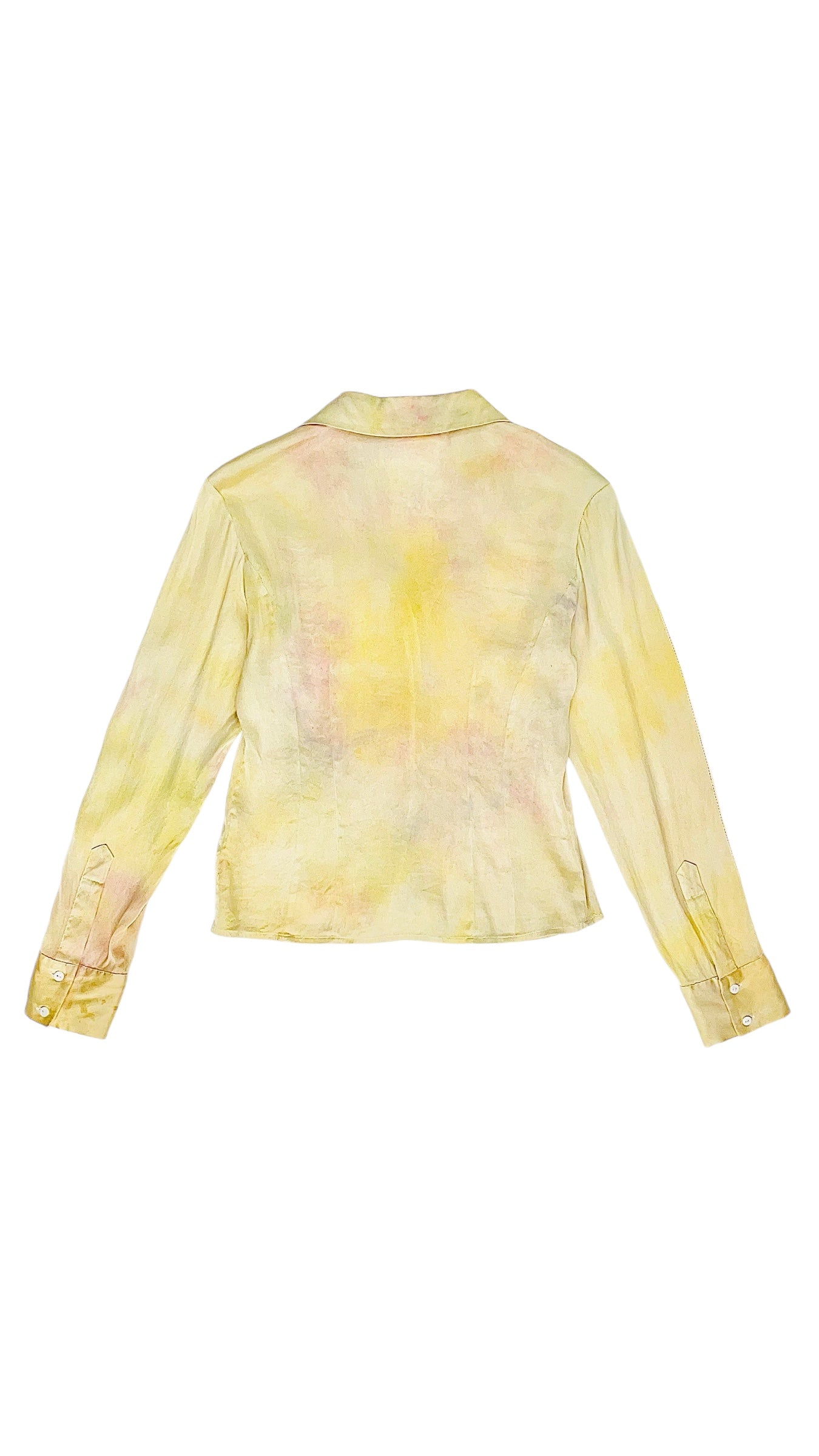 Vintage Y2K yellow multi tie dye long sleeve button up top - Size 38