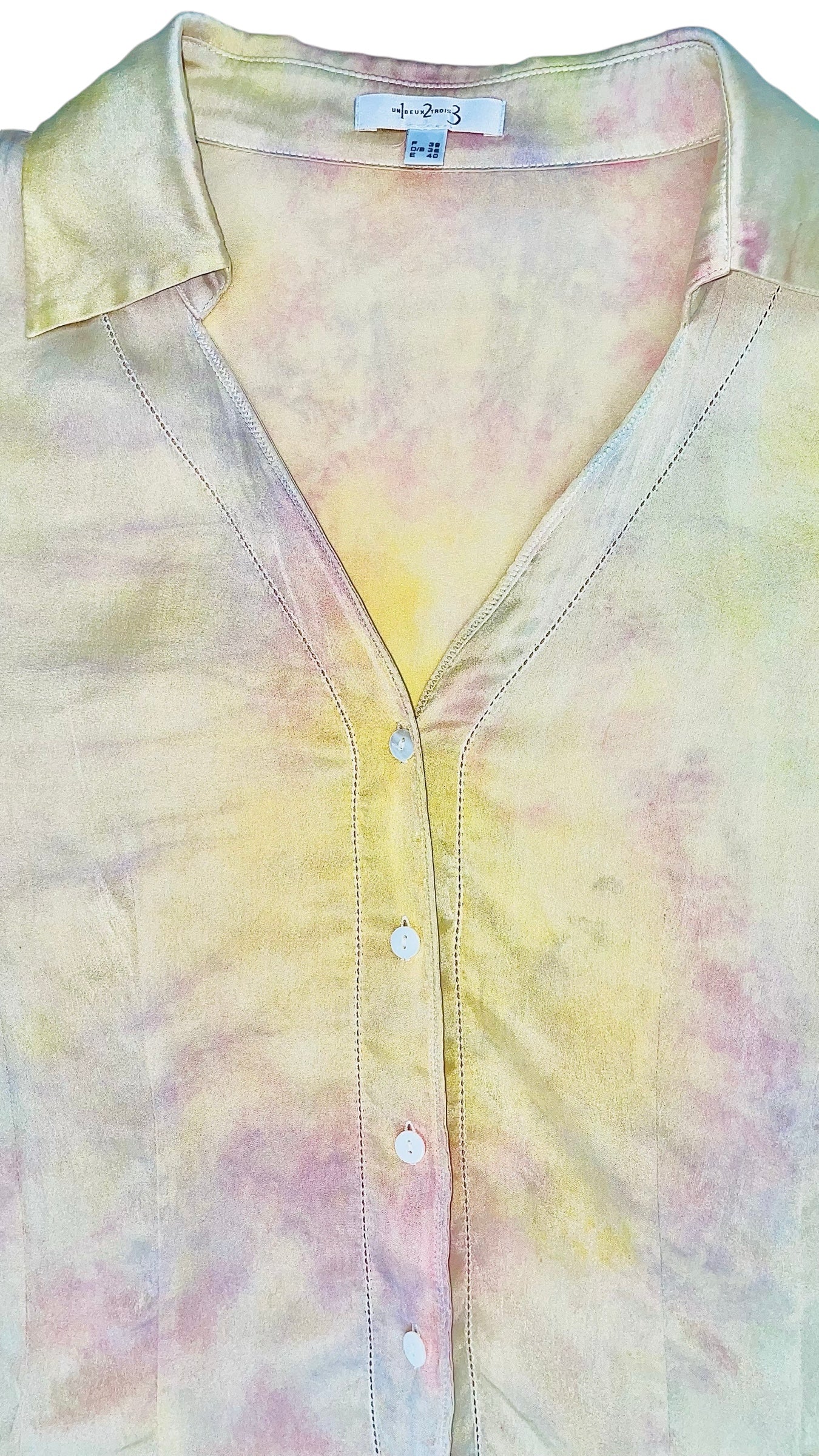 Vintage Y2K yellow multi tie dye long sleeve button up top - Size 38