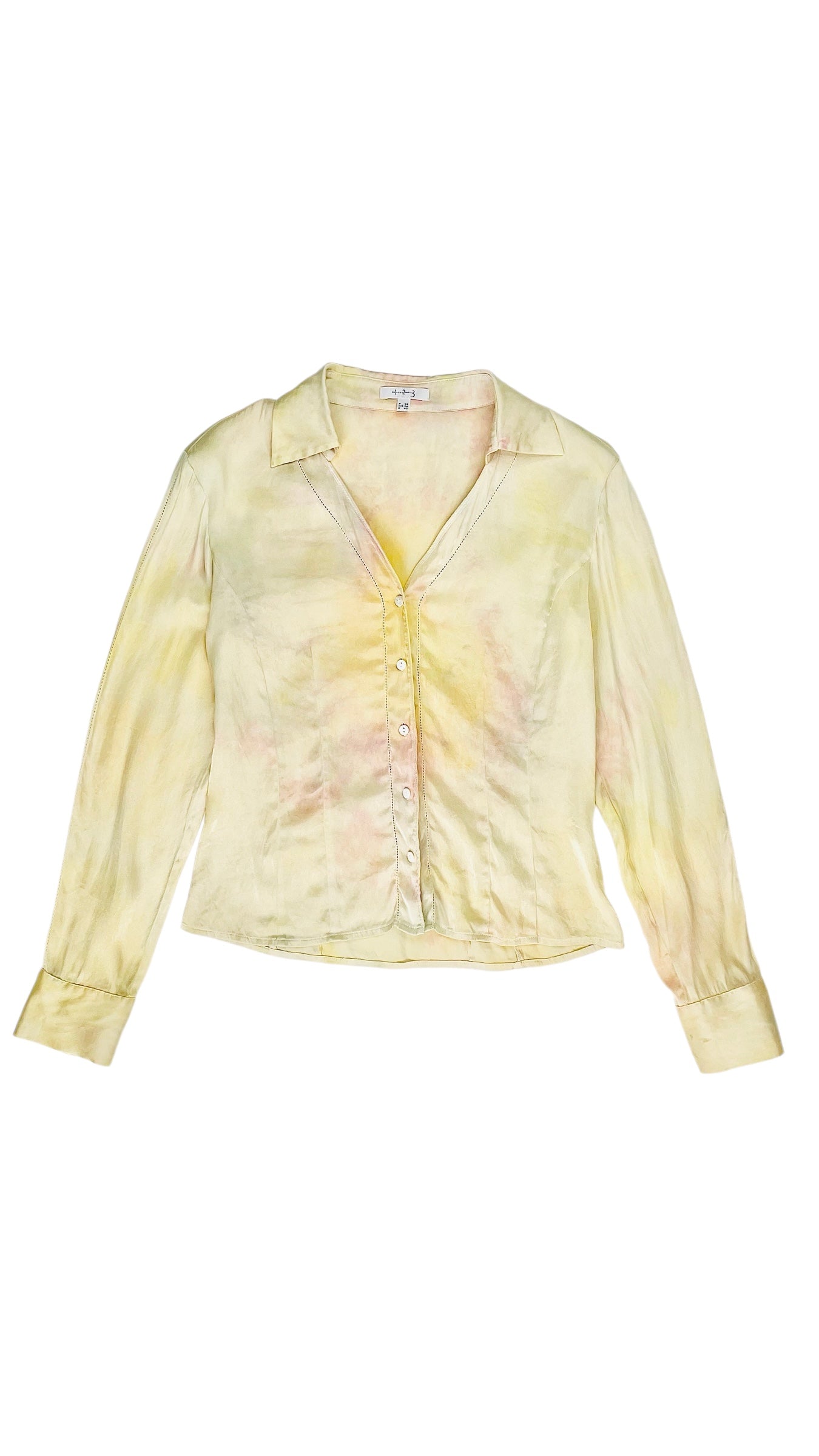 Vintage Y2K yellow multi tie dye long sleeve button up top - Size 38