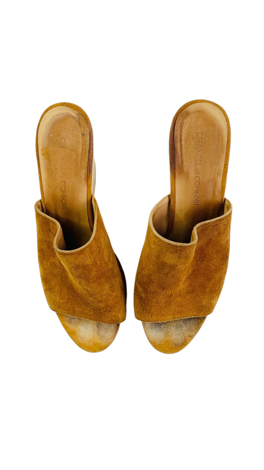 Pre-Loved CREATURES OF COMFORT caramel suede slide heels - Size 7