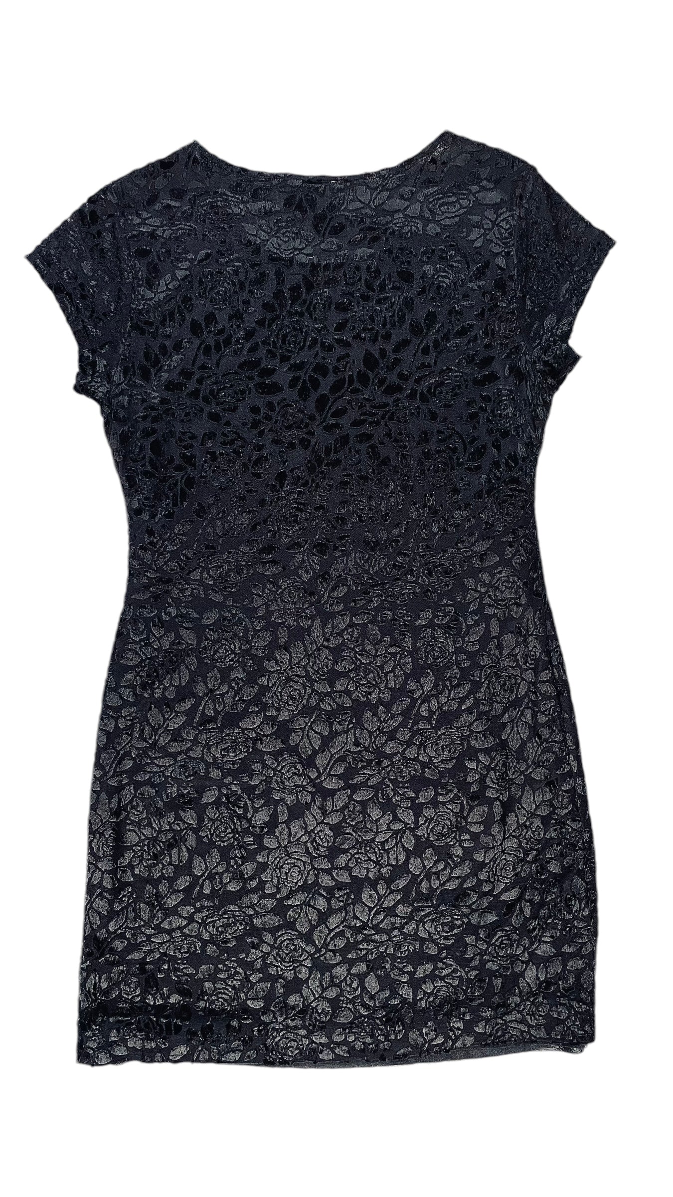 Vintage 90s DKNY black rose burnout velvet knit mini t shirt dress - Size S