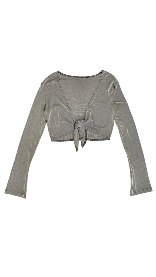 Vintage 90s grey knit long sleeve tie up crop top - Size XS