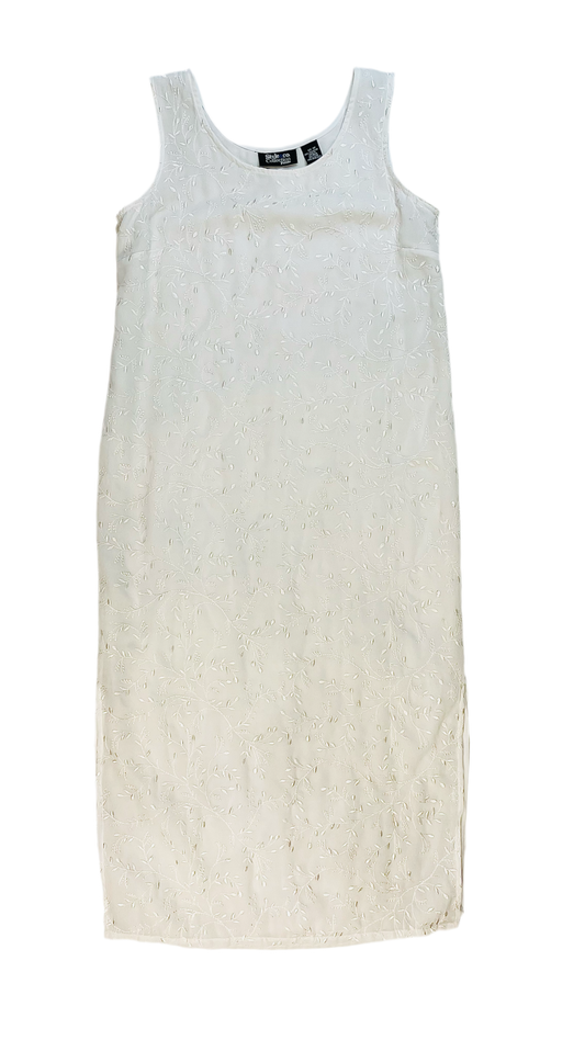 Vintage 90s white embroidered floral print tank maxi dress - Size 14