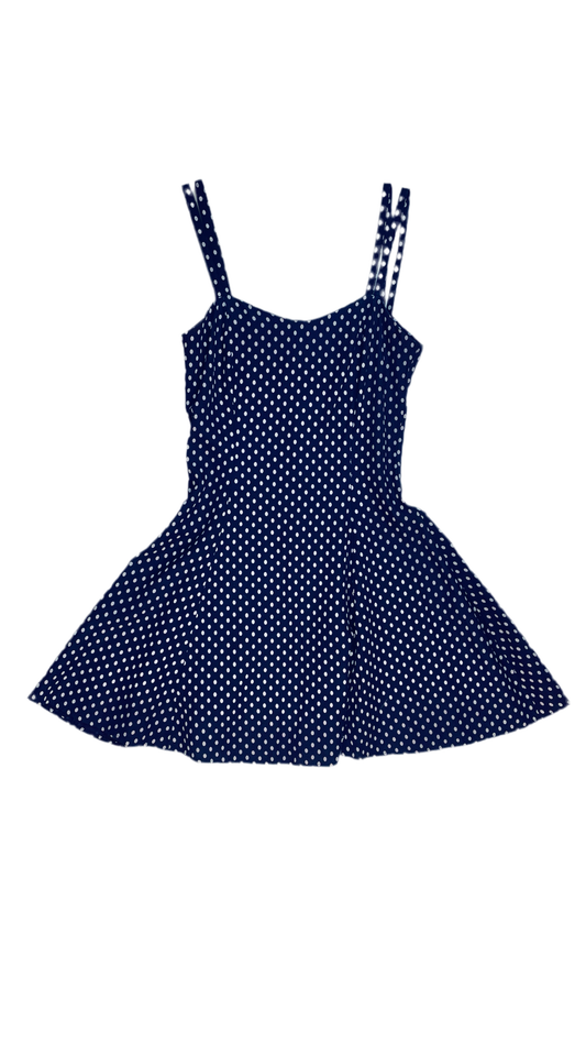 Vintage 90s ALL THAT JAZZ navy & white polka dot print tank mini skater dress - Size 5/6