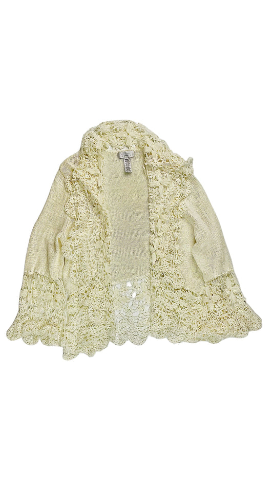 Vintage 90s cream lace knit long sleeve cardigan sweater - Size XL