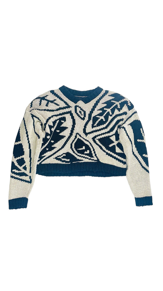 Vintage 90s LIZ SPORT cream & black knit long sleeve sweater - Size S