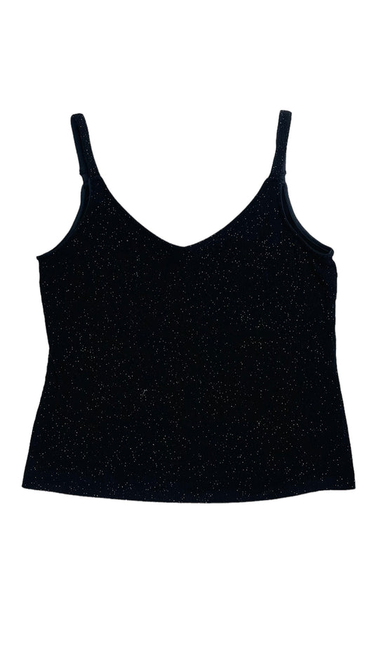 Vintage 90s black glitter slinky tank top - Size 14P