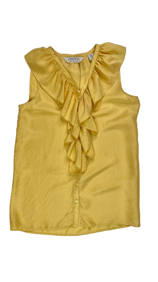 Vintage 90s NWT EXPRESS yellow button up tank top with ruffled collar - Size S