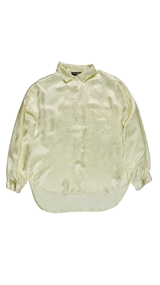 Vintage 90s cream satin tone on tone floral print button up long sleeve top - Size L