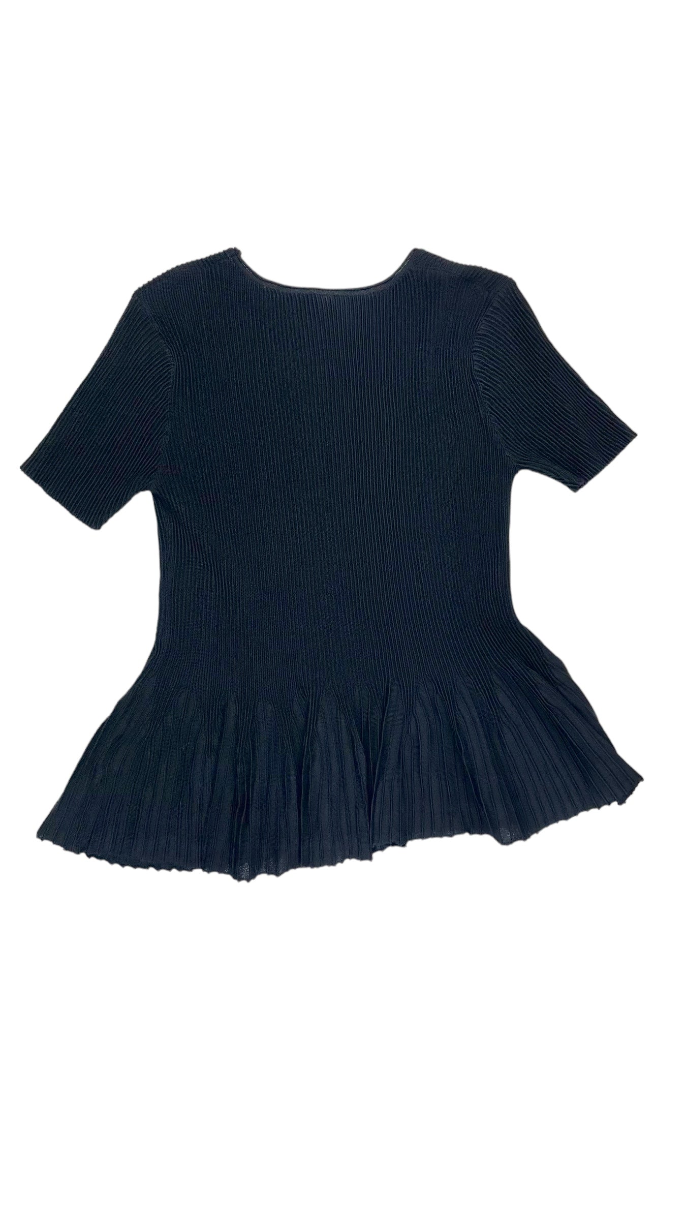 Pre-Loved black ribbed short sleeve top with flared peplum hem - Size M
