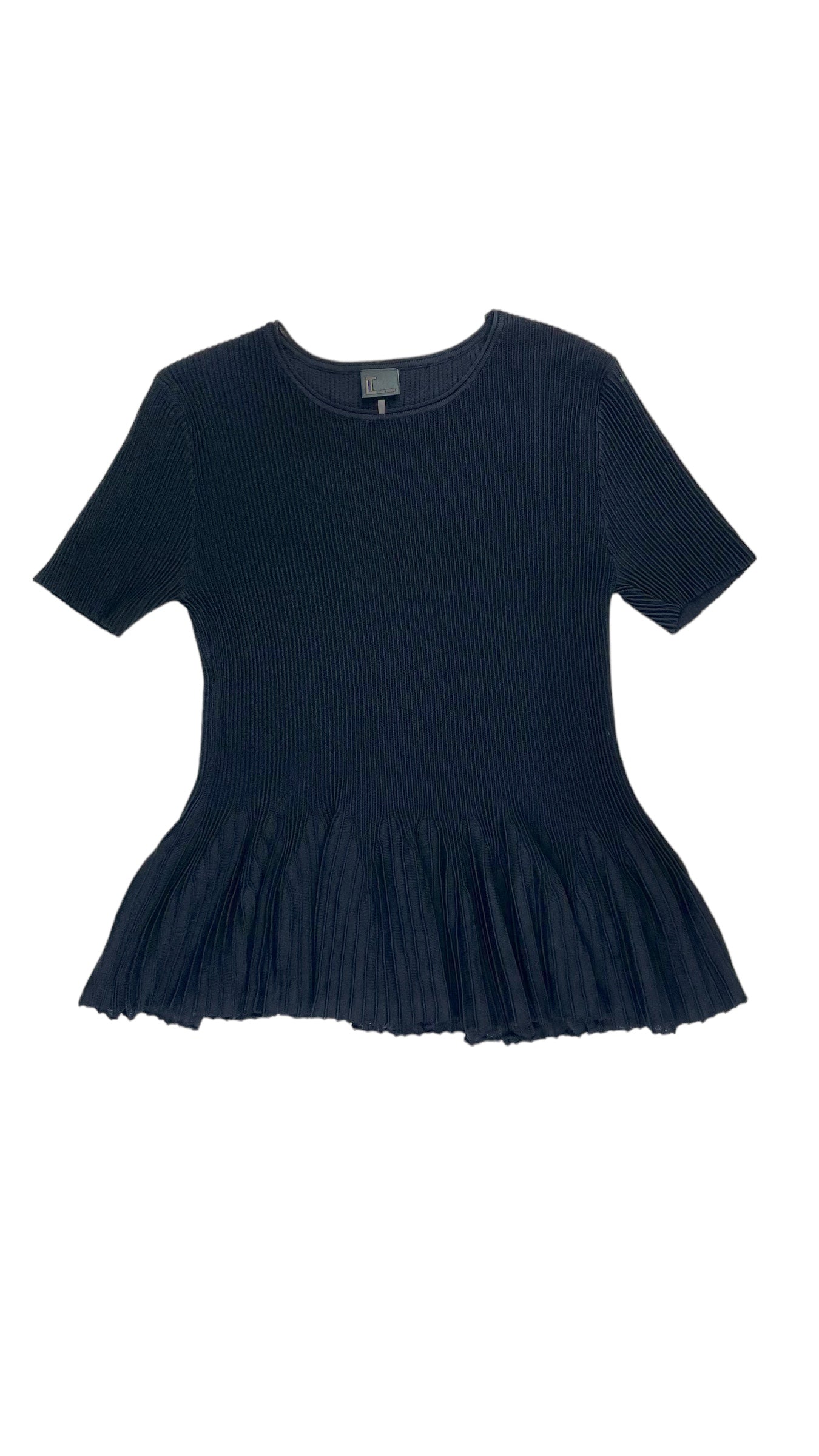 Pre-Loved black ribbed short sleeve top with flared peplum hem - Size M