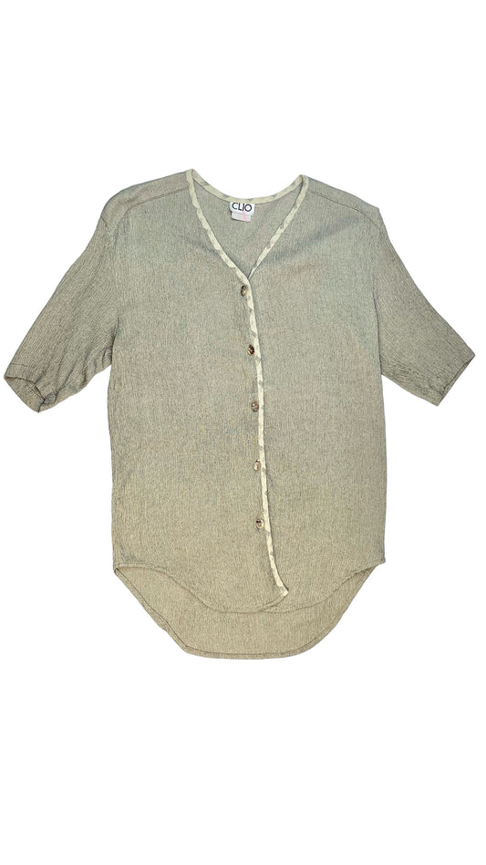 Vintage 90s grey textured short sleeve button up top - Size M