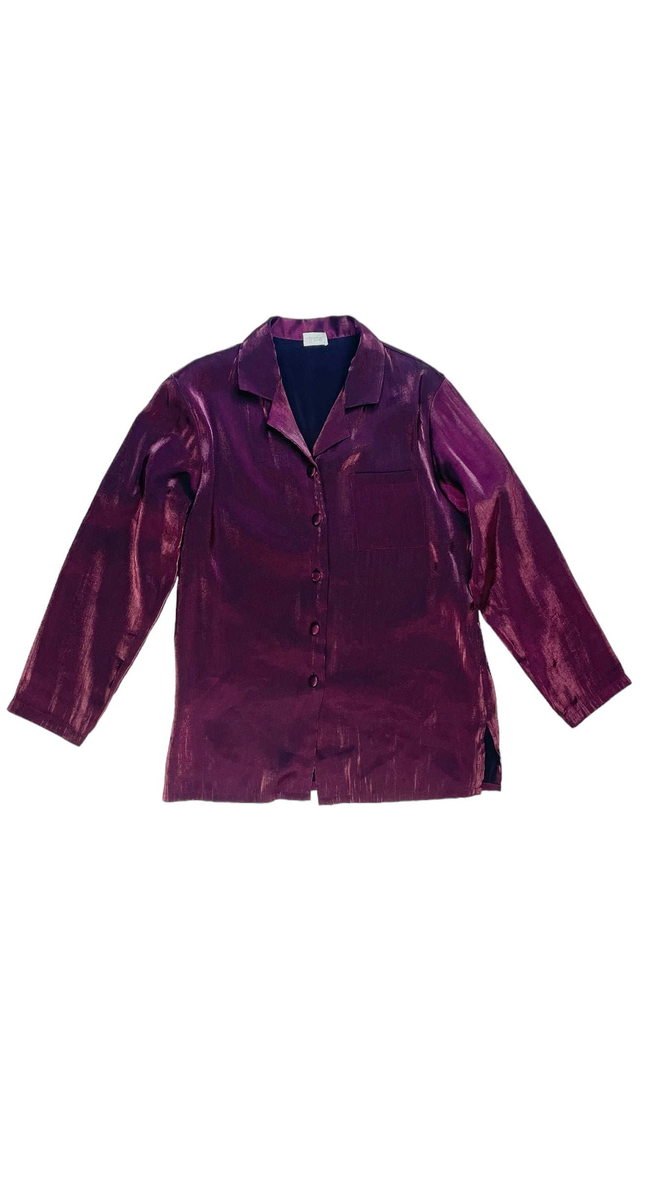 Vintage 90s fuchsia pink metallic & black long sleeve button up top - Size S
