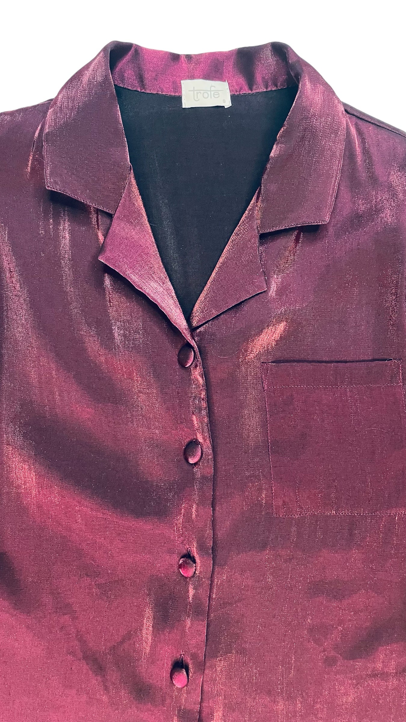 Vintage 90s fuchsia pink metallic & black long sleeve button up top - Size S