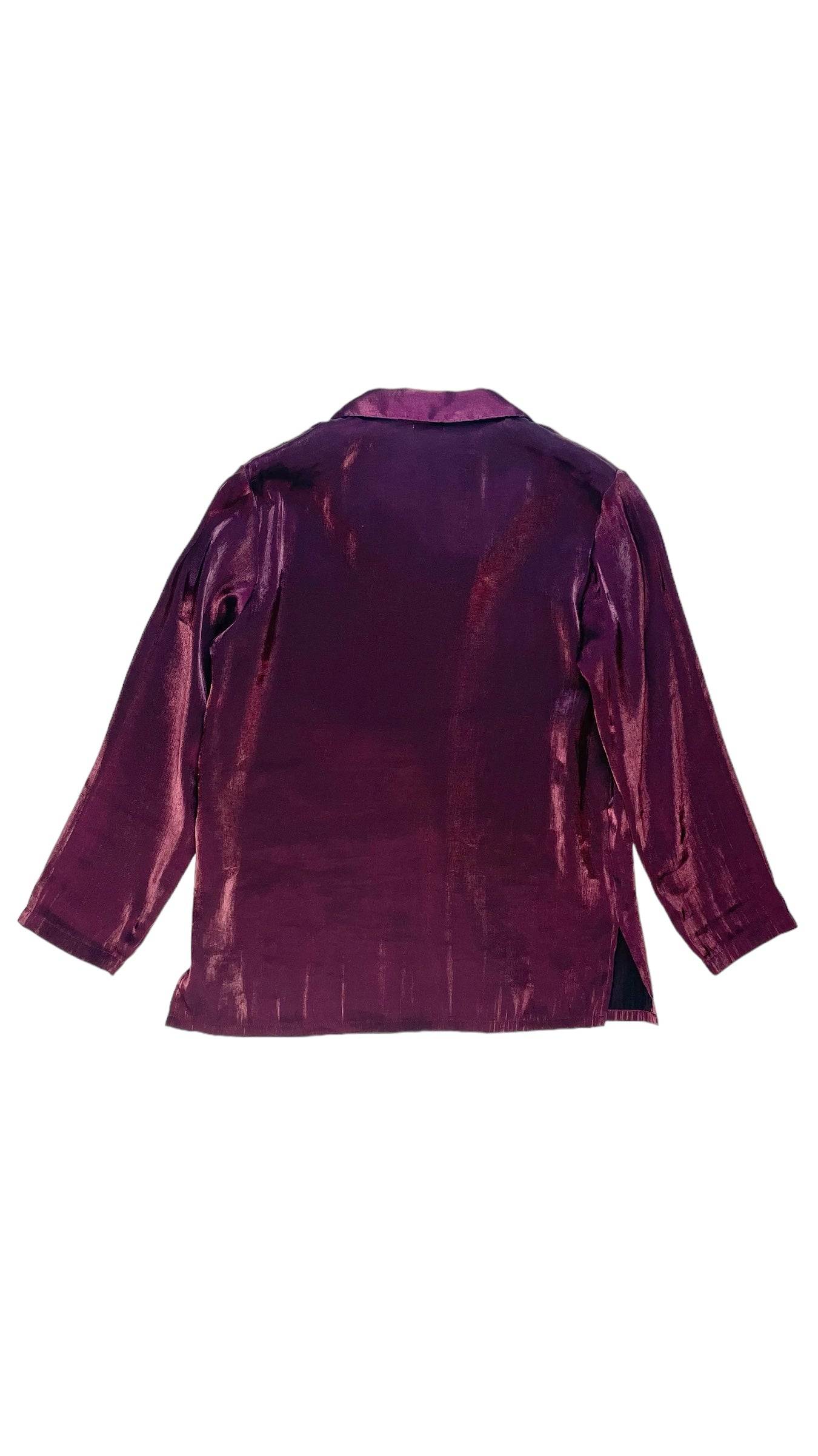 Vintage 90s fuchsia pink metallic & black long sleeve button up top - Size S