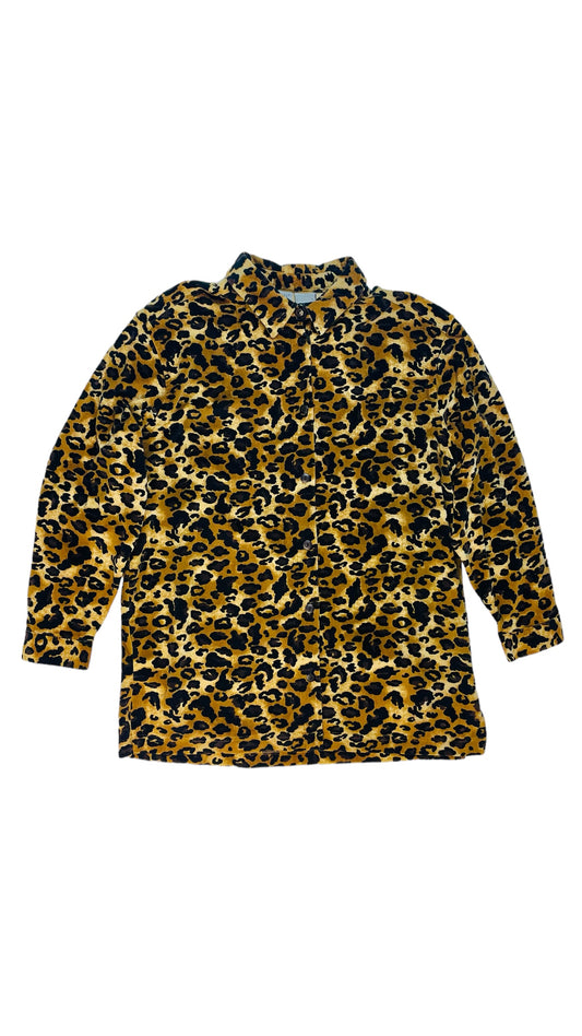 Vintage 90s NWT velvet leopard print long sleeve button up top - Size L