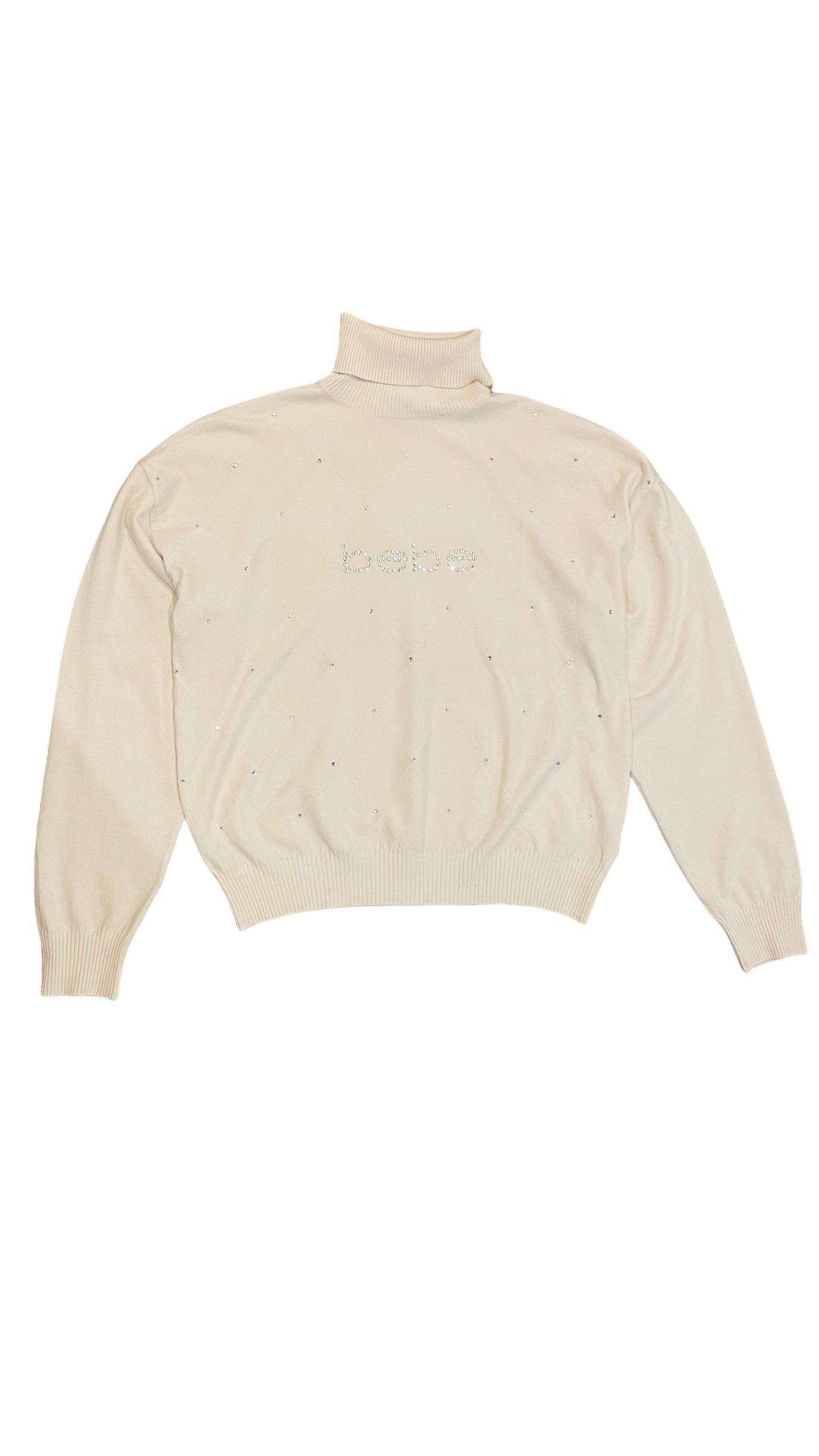 Vintage Y2K cream BEBE argyle turtleneck long sleeve sweater with rhinestones- Size XS