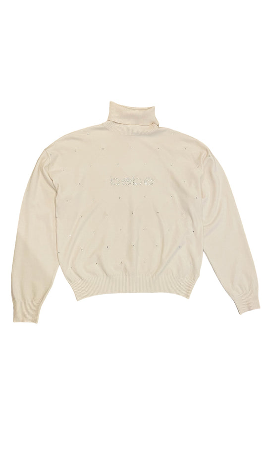 Vintage Y2K cream BEBE argyle turtleneck long sleeve sweater with rhinestones- Size XS
