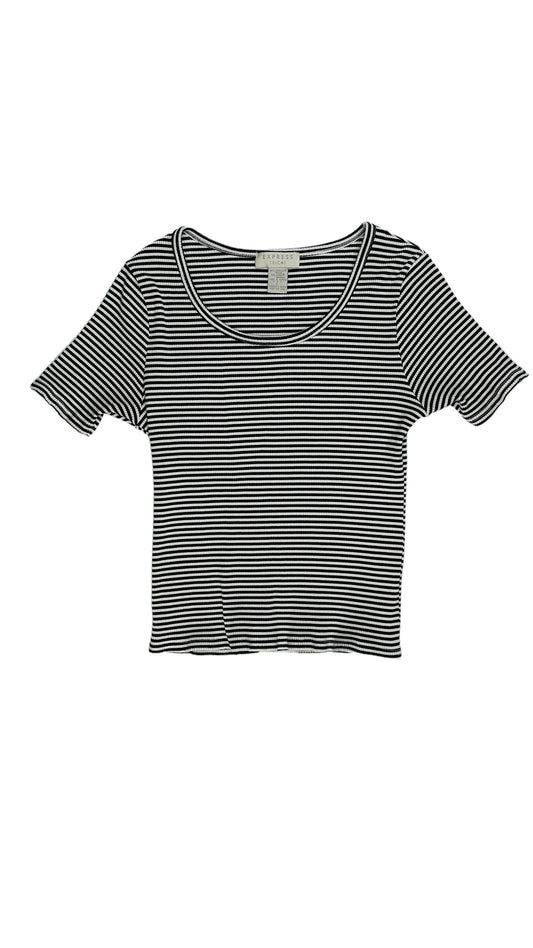 Vintage 90s EXPRESS black & white striped knit short sleeve t shirt - Size L