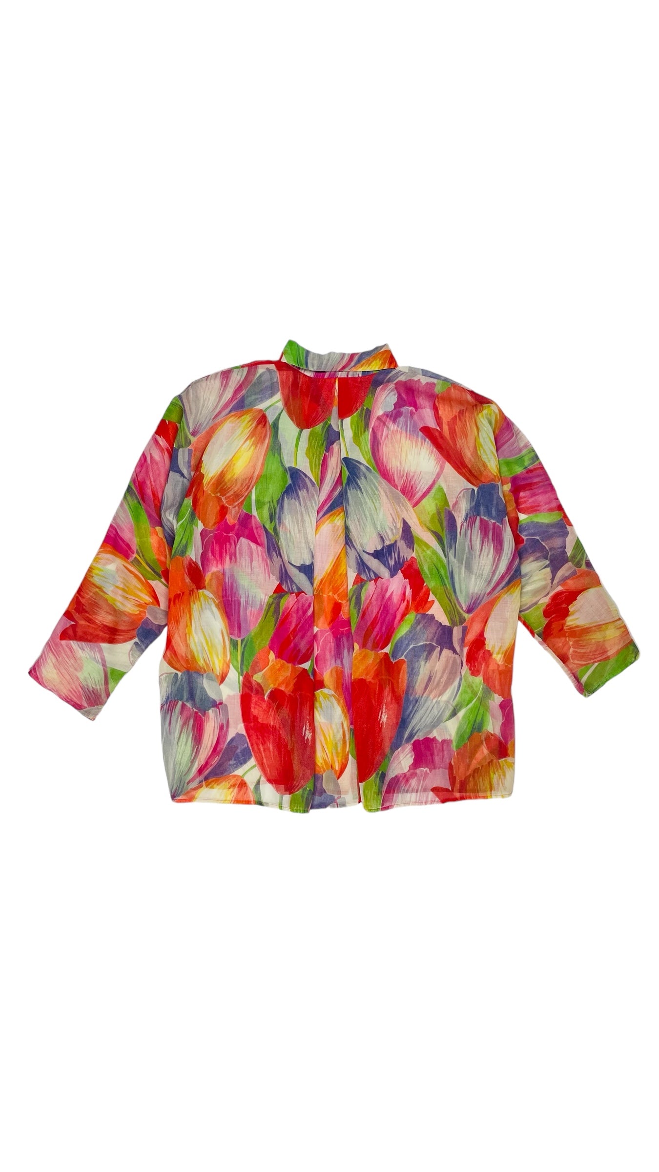 Vintage 90s rainbow tulip floral print long sleeve button up shirt - Size L
