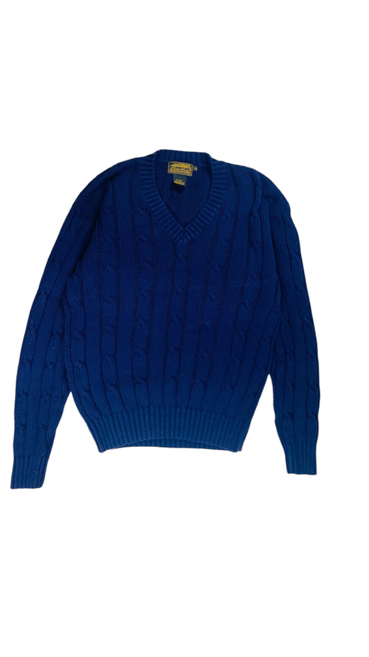 Vintage 90s EDDIE BAUER purple navy blue cable knit v neck long sleeve sweater - Size L