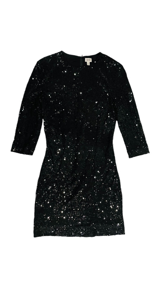 Vintage 90s CACHE black stretch sequined body con long sleeve mini dress evening wear prom - Size S